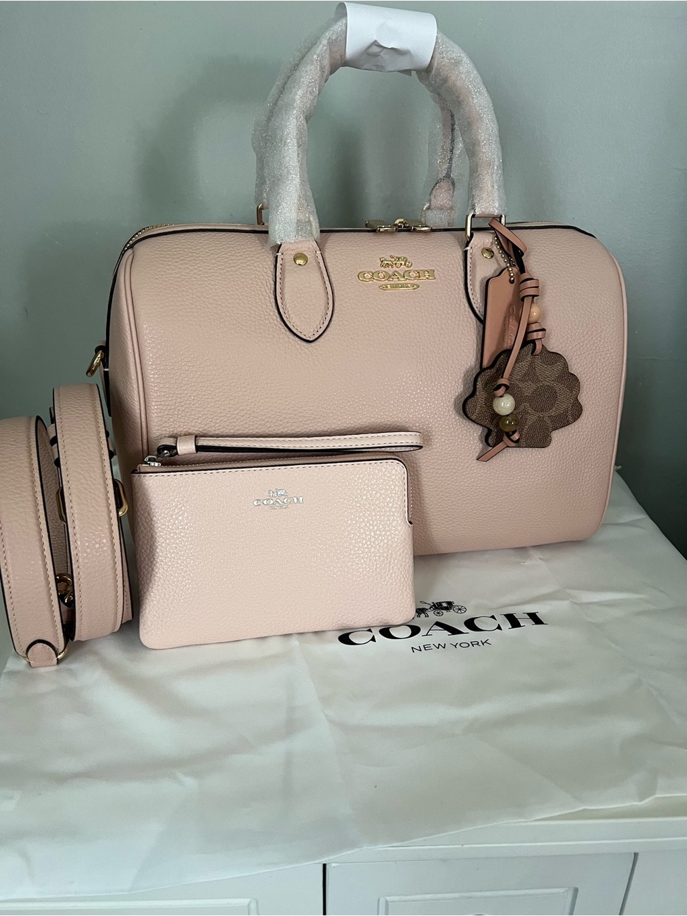 Coach Rowan Large Satchel Bag
With Shell Charm And Wristlet - Picture 2 of 9